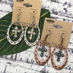 🌼 Western Style Cross Open Oval Earrings